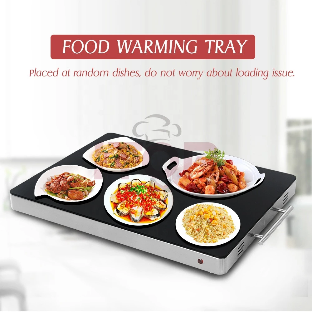 400W Electric Food Heating Plate Stainless Steel Body Food Warm Tray Glass Embedded Surface Wire Control Hot Plate Buffet 220V