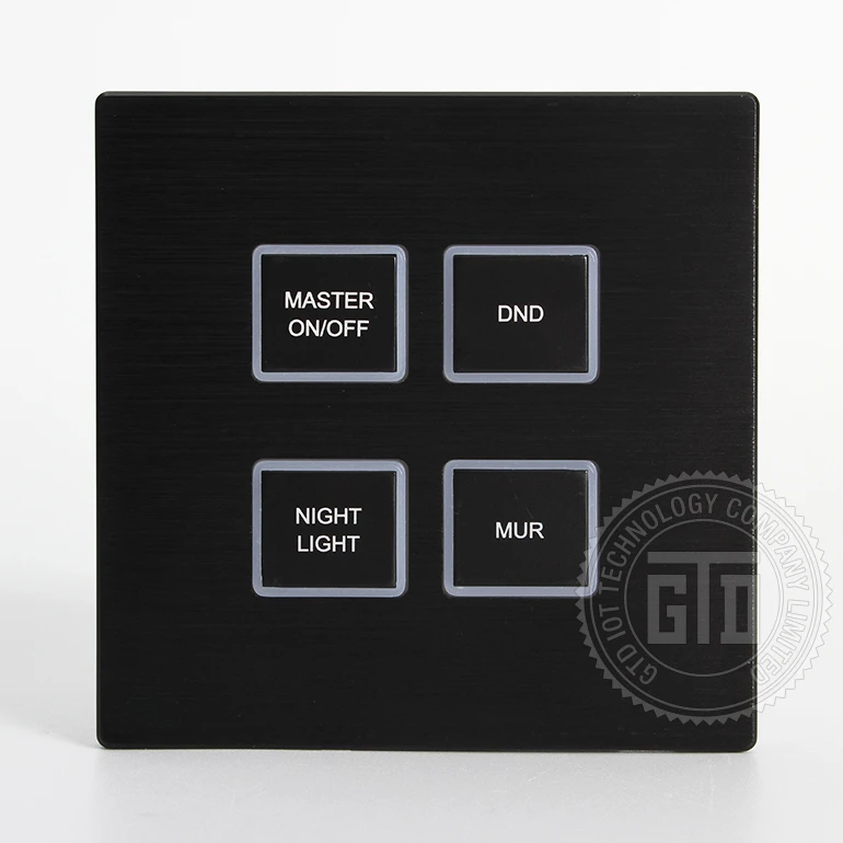 5-24V DC Dry Contact Soft Press Button 4 Gang Light Control switch with Whole CNC Brushed Aluminum Panel Frame