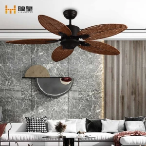52 inches Classic Indoor Living Room Hotel Decorative Hand Wove Rattan Blades Ceiling Fans