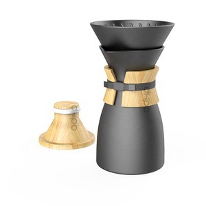 550ml Matte Black Ceramic Pour Over Coffee Dripper Maker Pot with coffee Brewer Filter and wooden lid