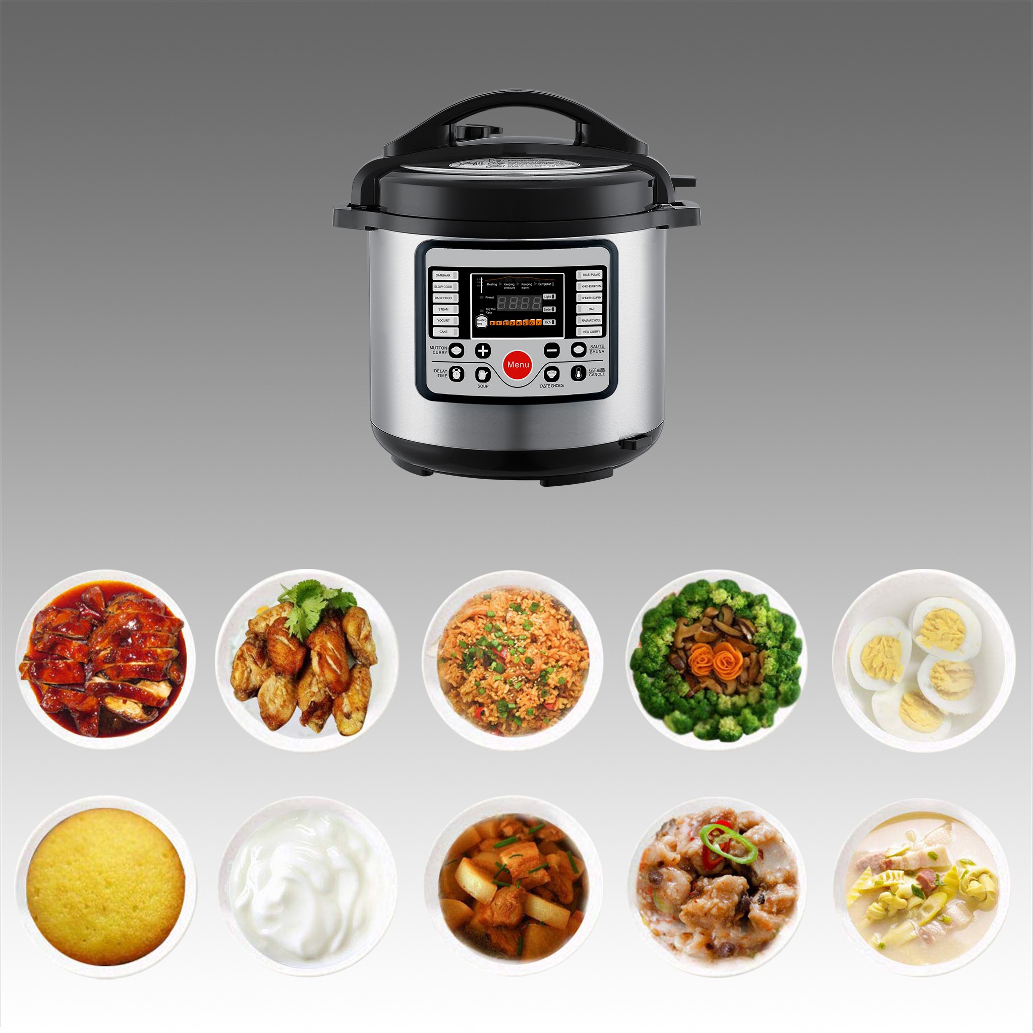 8L Large Cooker Adjustable Programmable Stainless Steel Commercial Pressure Cooker Electric Pressure Cooker