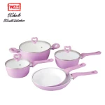 8pcs Promotion Kitchen Cooking Pots Pink Color Ceramic Coated Cookware Sets