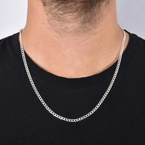 .925 4MM Sterling Silver Flat Curb Chain Necklace 24inches