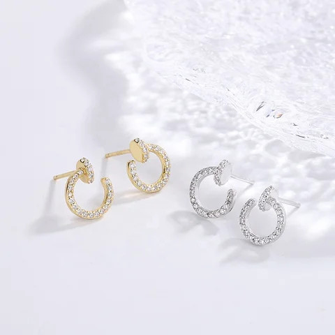 925 Sterling Silver Nail Shaped Full Diamonds Earrings Ins Style Light Luxury Earrings