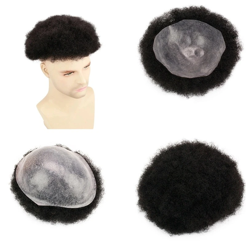 9*7 8*10 Black Kinky Afro Curly Wig Men toupee Lace Human Hair Piece For Black Men