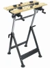 Adjustable wooden folding work bench for wood working