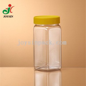 Almond Bottle Container Multi Purpose 600ml 20oz Transparent PET Packaging Honey Hexagon Plastic Food Jar with Screw Ribbed Lid