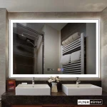 Aluminum Alloy Round Frame Wall Hang Vanity Bathroom Music Toilet Mirror With LED Lights