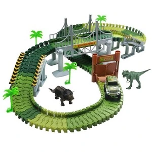 Amazon 142 PCS Flexible race track set battery opterated toys car slot car racing track set dinosaur park