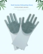 Amazon Hot Selling Heat Resistant Kitchen Silicone Rubber Scrubber Dishwashing Magic Dish Washing Gloves For Dish Washing