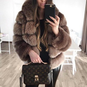 Amazon hot style Fur coat Long sleeve Winter Warm Women Imitation rabbit fur coat with a hat