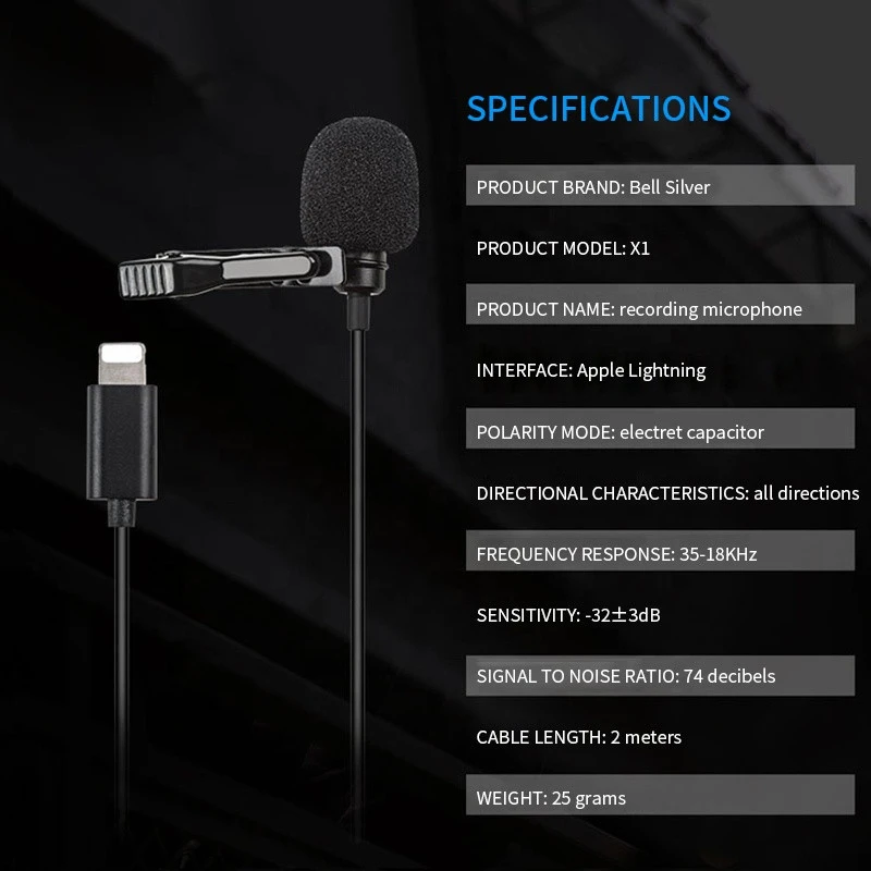 Applicable for Cell Phone clip collar microphone sound card live K song microphone lightning microphone