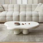 Atunus Minimalist White Irregular Cloud Shape Low Wooden Unique Center Coffee Table