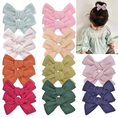 Baby headdress handmade cotton linen hairbow with half line clip hairpin girl hair accessories 521