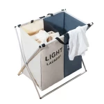 Bathroom Bedroom Home 3 Sections Aluminum Frame Foldable Durable Dirty Clothes Laundry Hamper Basket laundry bag