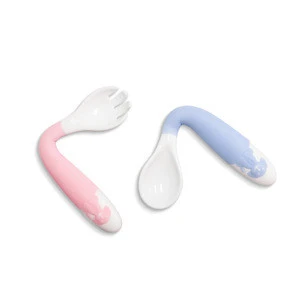 Bend baby silicone twist spoon training fork spoon auxiliary food tableware mother and baby supplies