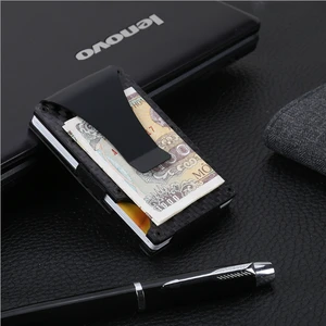 Best Sell Slim RFID Real Carbon Fiber Card Wallet, Men&#39;s Aluminum Credit Card Holder with Money Clip Wholesale