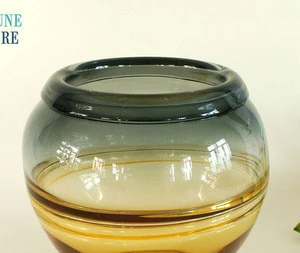 Best selling light gray and gold gradient round fish bowl shape ikebana modern art murano glass vase glass terrarium
