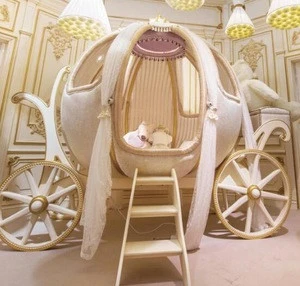 Bisini European Castle Bed Design Cinderella Pumpkin Coach Bed/Luxury Ivory And Golden Princess Carriage Kids. Children's Bed BF08-K10002