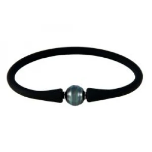 Black 10mm Tahitian Pearl Silicone Bracelet