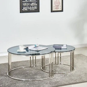 black gold side table luxury round metal nesting shape smart mirror glass top coffee table modern