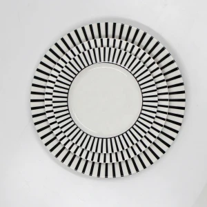 Black Striped Printed Ceramic Dessert Plates With White Background For Home