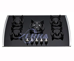 Black tempered glass  built in  5 burners gas cooktop