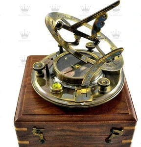Brass Sundial Compass 5" Dia with Hardwood Box - Antique Sundial Compass Replica - Gilbert & Sons