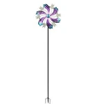 CA3075-2 Rustic Metal Wind Spinner Border Stake Flower Outdoor Lawn Garden Windmill
