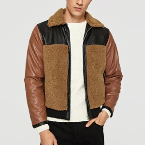chaquetas hombre men zip up shearling fur PU coat winter wear leather jackets