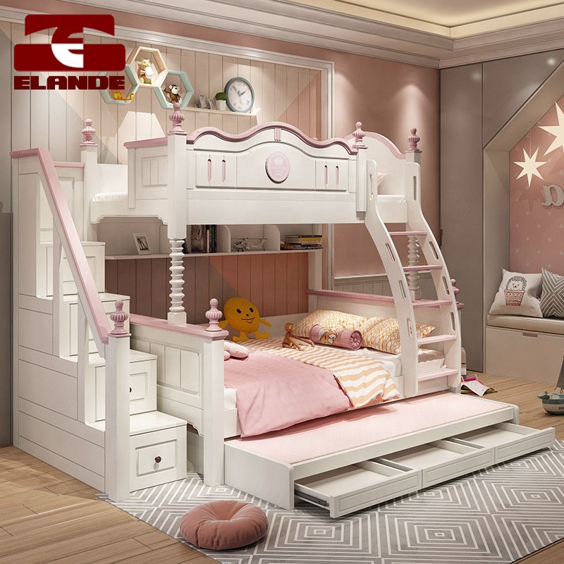 Buy Childrens Bed Girl Princess With Desk Up And Down Bunk Bed Pink ...