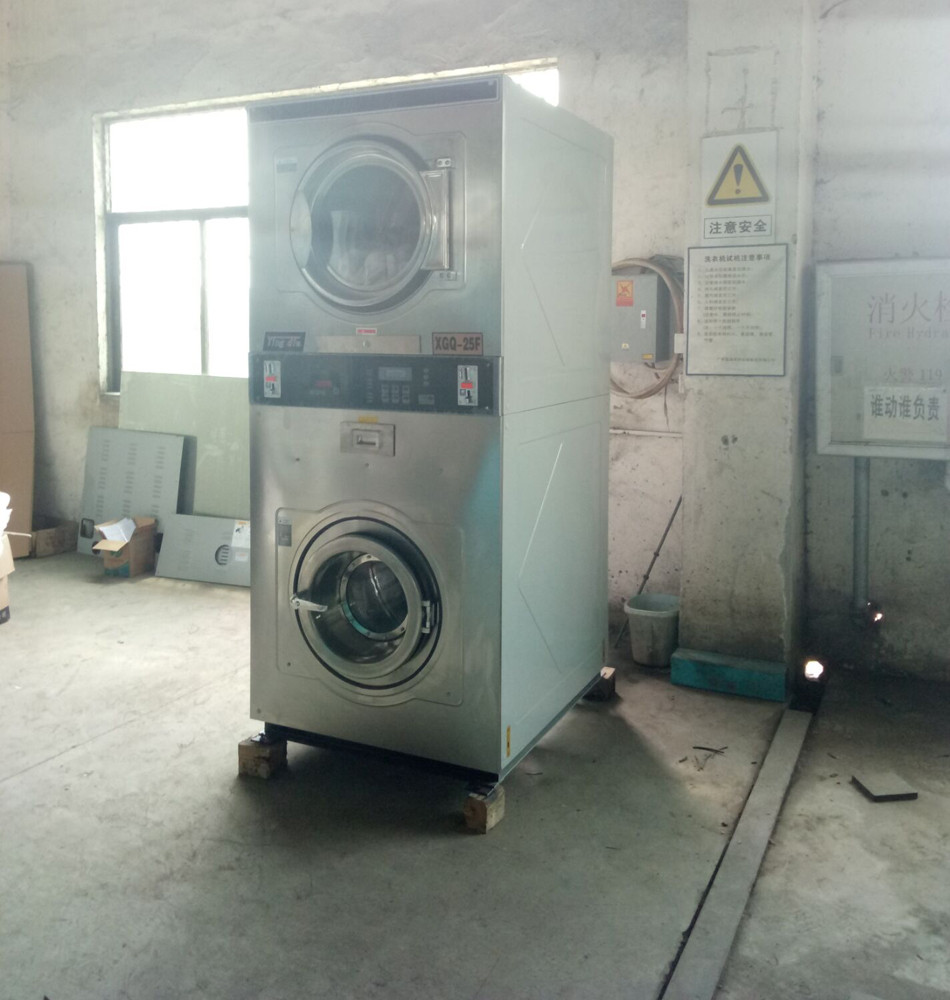 Commercial double stack washer and dryer with CE certification coin washing combine drying equipment for laundry