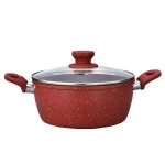 Cookware red marble granite coating casserole with glass lid