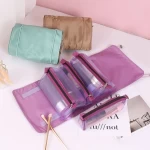 Cosmetic Travel Nylon Organizer Toiletry Detachable Zipper Set Private Label Vanity Hanging Flat Washable Roll Up Makeup Bag