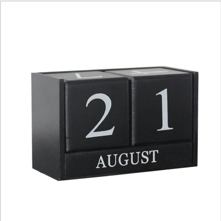 Creative Wooden Blocks Perpetual Desk Calendar Home Decoration (Black)
