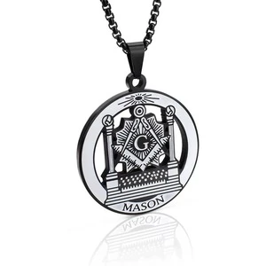 Custom Design Gold Black Color Stainless Steel Past Master Masonic Free Mason Freemasonry Temple LOGO Pendants Necklaces
