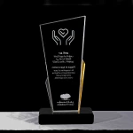 Custom Engraving flame Trophy crystal plaque with black base