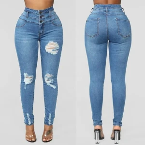 Custom High Quality Sexy Women Denim Jeans Ripped Destroyed High Rise Slim Fit Jeans Ladies