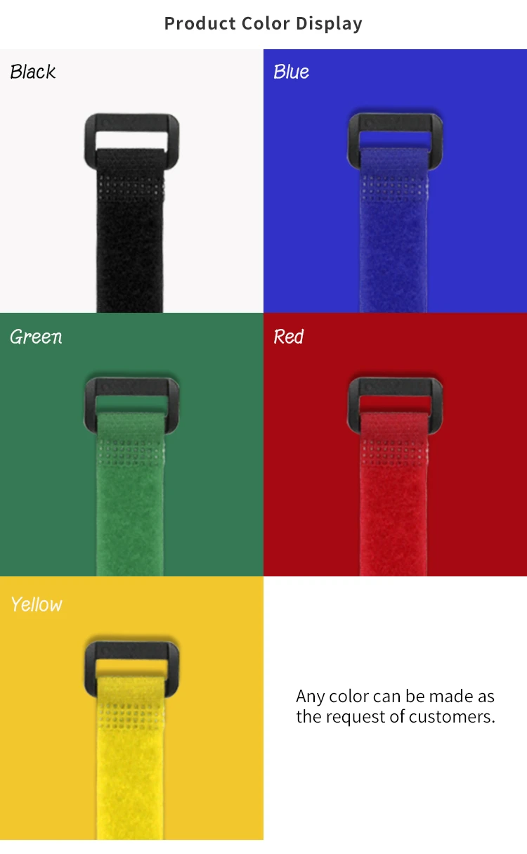 Custom Logo Printed Colorful Reusable Battery Strap Nylon Soft Hook And Loop Cable Ties With Plastic Buckle