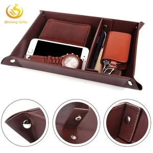Custom Snap Leather Travel Valet Storage Trays with Compartments