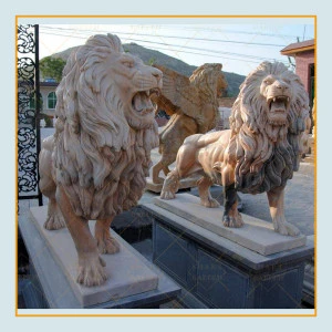 Custom Stone Garden Animal Product life size walking marble lion statue