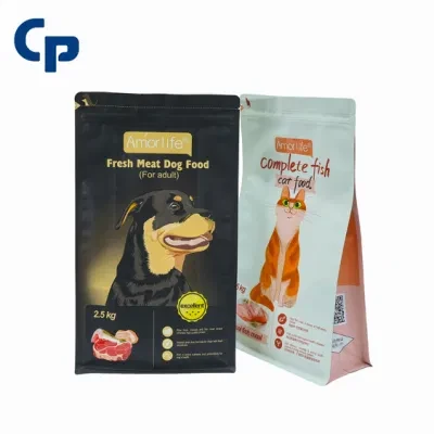 Customized Printed Pet Food Treats Plastic Zipper Stand up Flat Bottom Pouch Doypack Recycling Bag