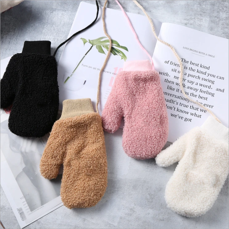 Customized texting massage winter women faux fur sherpa baby mittens gloves