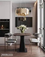 DG1027F luxury modern round designs white natural marble and timber with oval walnut oak solid in wood dining table set