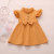 Import Dress summer skirt 6M-5T cotton linen crepe flapper sleeve stitched bow solid color princess dress Girl from China