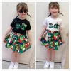 Drop Shipping  Ins Tumblr Girls Dresses Fashion Trending Children Clothes  Short Tshirt Skirt Kids Children Cheap Clothing Set