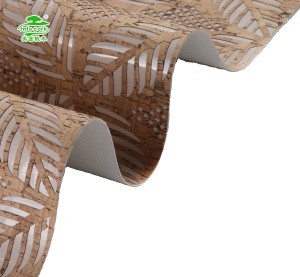 Eco-friendly botany leaf laser hollow out Cork Fabric Synthetic Leather for pillow bags wallpaper cases