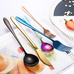 Elaborately build stainless steel tableware set smooth surface color tableware set