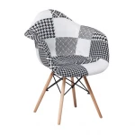Elegant Luxury Made In China Patchwork Hotel Chairs Fabric Dining Room Use Chair With Armrests Wood Legs