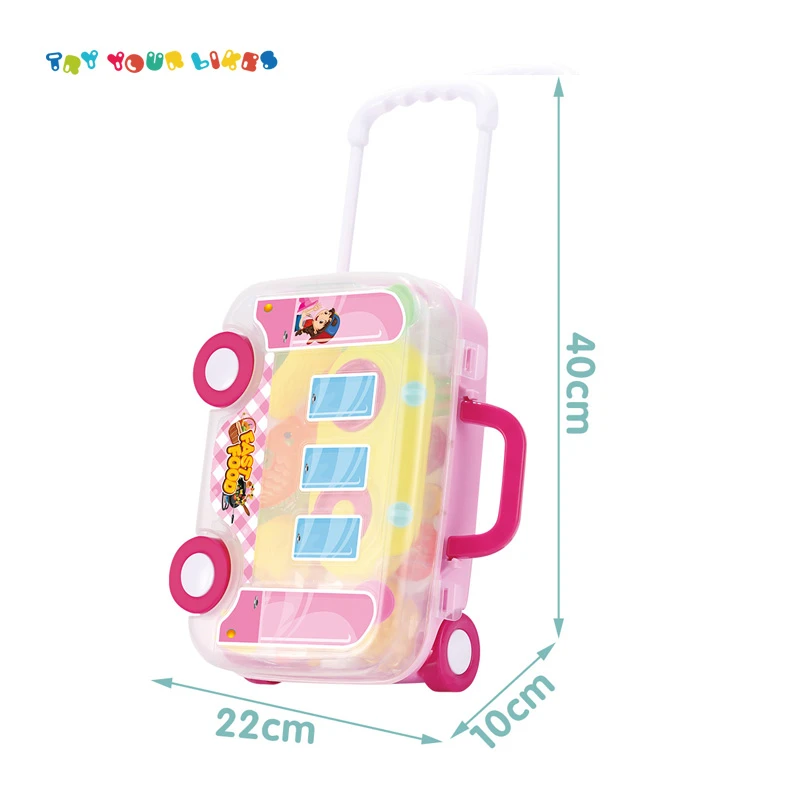 EPT Ebay hot sale 19pcs girls toy kitchen cooking set trolley suitcase food toys